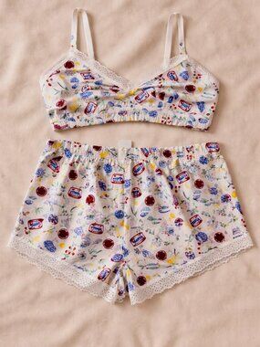 Closie 2 Pc Pajama Set XL NWT Cotton Shorts & Bra w/adjustable Straps